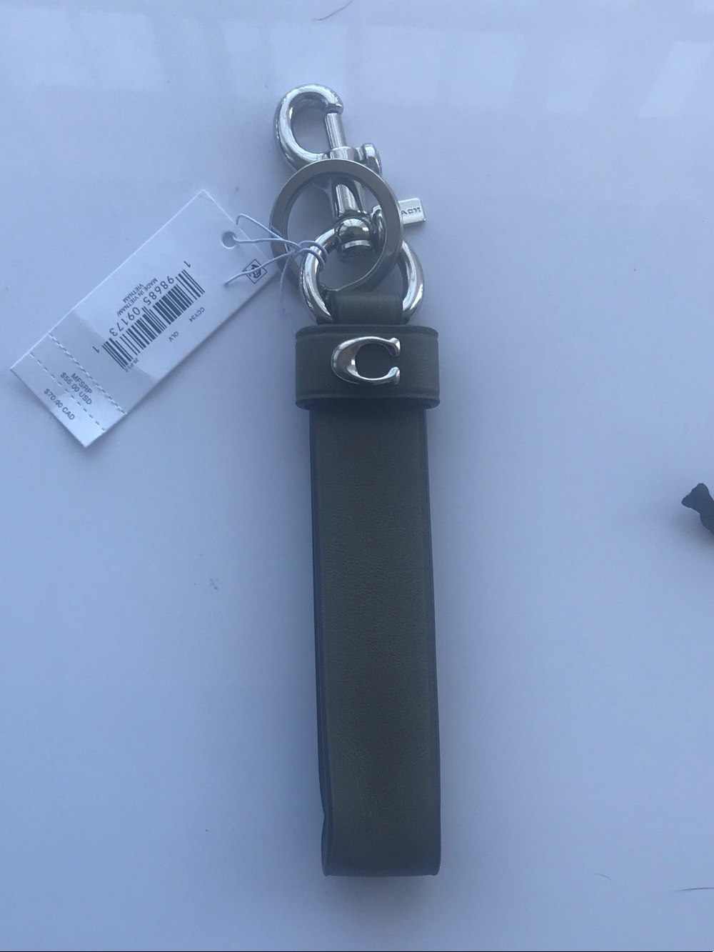Coach Olive Leather Key Holder with Silver-Tone Hardware